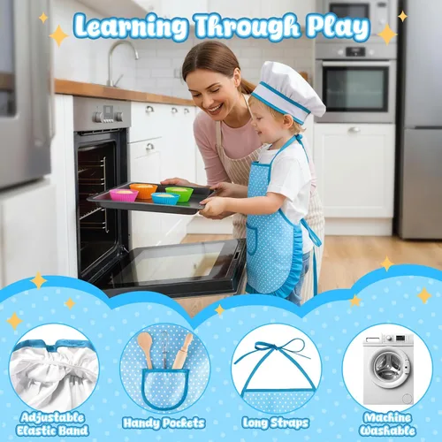 Miniatura 4 de LovesTown Juegos de Cocina y Horneado para Niños, 32 Piezas Accesorios de Cocina de Juguete Juguetes de Juego de Simulación para Cumpleaños de Niños