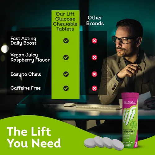 Miniatura 5 de Lift Glucosa, tabletas energéticas masticables de glucosa de acción rápida, frambuesa, tubo de 10 unidades (paquete de 12)