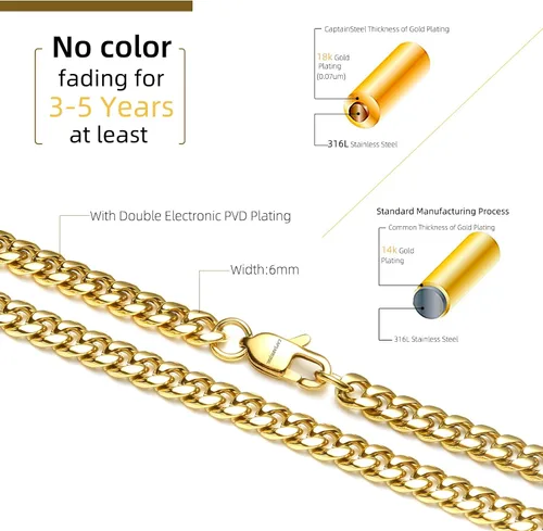 Miniatura 3 de SytsLNKXXX Collar de cadena cubana Miami para hombres y mujeres, acero inoxidable 316L de 40.236in de ancho, 18"20"22"24" de largo, joyería de hip