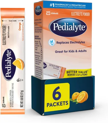 Miniatura 11 de Pedialyte Paquetes de polvo de electrolitos, naranja, bebida de hidratación, 100 paquetes de polvo de una sola porción