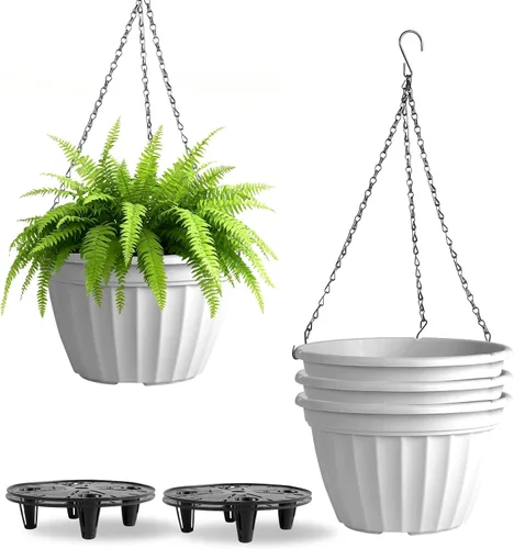 Miniatura 10 de FGstyle Paquete de 6 macetas colgantes de 8 pulgadas, macetas de riego automático para plantas de interior, cesta colgante de plástico con elevador