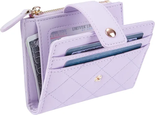 Miniatura 11 de Cartera de cuero para mujer, pequeña, compacta, plegable, con bolsillo para monedas con cremallera