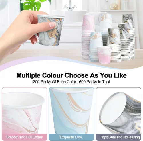 Miniatura 3 de Paquete de 600 vasos de papel de 3 onzas, coloridos vasos de papel desechables, vasos pequeños para enjuague bucal para baño, fiesta, picnic, Mármol