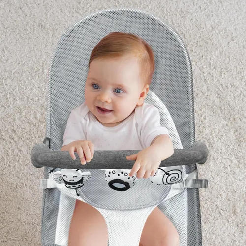 Miniatura 2 de iGRATENS Baby Bjorn - Barra de juguetes para gorila de bebé, suave con 3 juguetes sensoriales lindos, fácil de colocar y quitar, agradable a