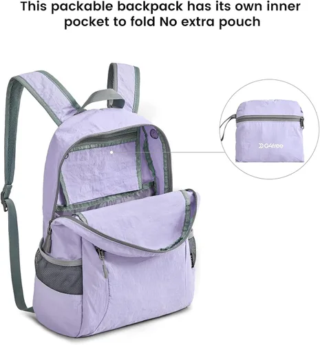 Miniatura 6 de G4Free 20L ligera mochila plegable para viajes y senderismo, mochila de senderismo plegable para hombres y mujeres (Lavanda Claro)