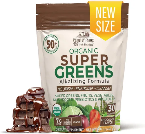 Miniatura 8 de Country Farms Super Greens Sabor piña y mango, 50 súper alimentos orgánicos, mezcla de bebida orgánica USDA (pasto de trigo, espirulina, clorella)