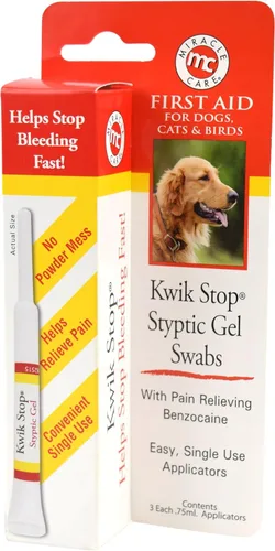 Miracle Care Kwik Stop hisopos de gel astrintente para perros, gatos y pájaros, 3 aplicadores de un solo uso, acción rápida para detener la sangre
