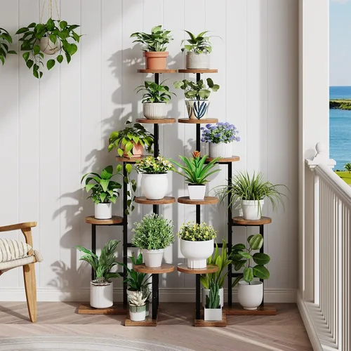Miniatura 5 de HOOBRO Soporte de esquina para plantas de interior, estante de 7 niveles para múltiples plantas de interior, organizador de esquina para plantas