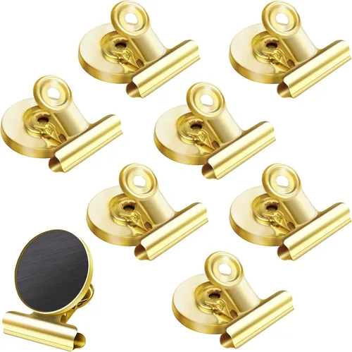 Paquete de 8 imanes para refrigerador, clips magnéticos para refrigerador, clips magnéticos resistentes, perfectos para refrigerador, pizarra, Dorado