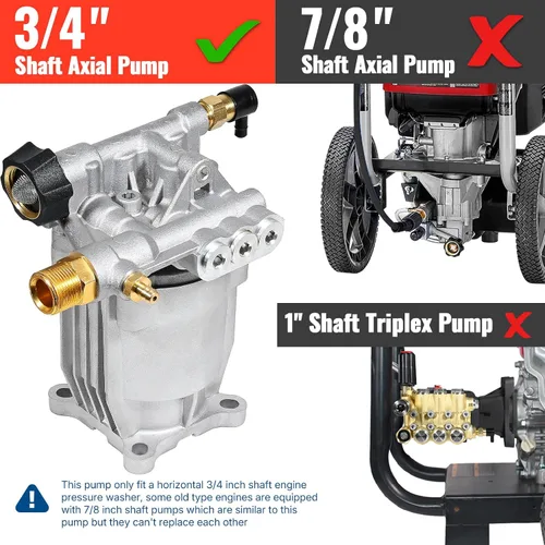 Miniatura 5 de YAMATIC Bomba de lavado a presión con eje de 3/4 pulgadas, bomba de lavado de potencia horizontal Max 3200 PSI 2.5 GPM Bomba de repuesto con 5