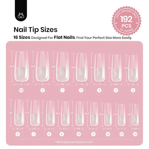 Miniatura 3 de Beetles Tipex - Uñas postizas con ápice instantáneo, 192 uñas, preconstruidas y pregrabadas, largas, cuadradas, fuertes y gruesas, uñas postizas a