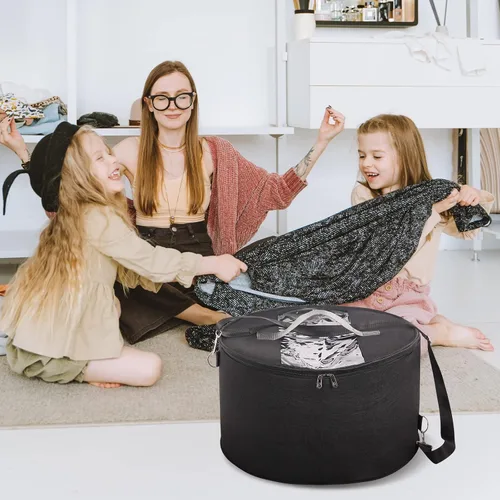 Miniatura 8 de LITLANDSTAR Organizador para mujeres y hombres, caja de almacenamiento redonda, contenedor de fieltro portátil, plegable, con tapa a prueba de Negro