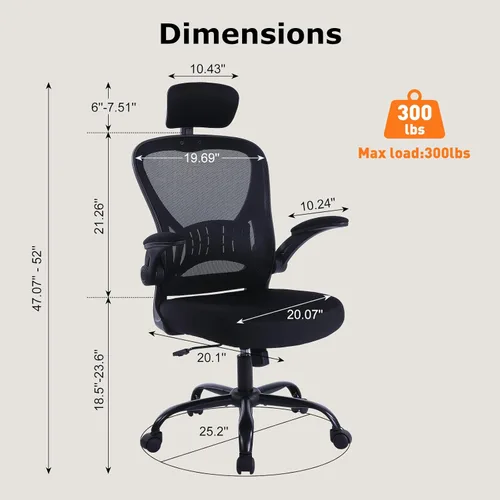 Miniatura 3 de Silla de oficina ergonómica de escritorio, cómoda altura ajustable con ruedas, soporte lumbar de malla giratoria para computadora, silla de oficina