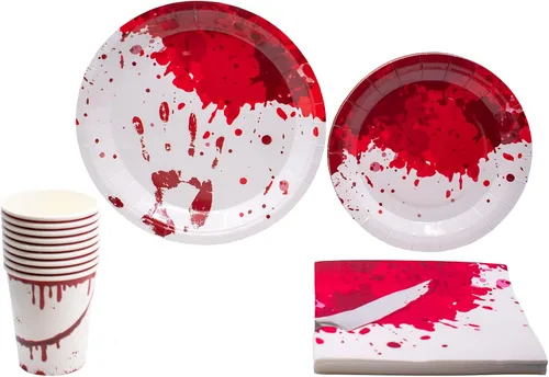 Bloody Halloween Vajilla Pack: Juego de platos de papel, servilletas y tazas desechables para 20 Sangriento Halloween