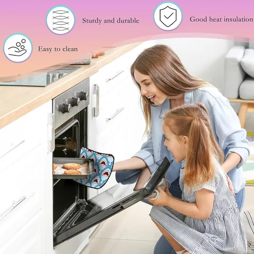 Miniatura 5 de Divertidos guantes de horno de tiburón y soportes para ollas de cocina, juego de 2 piezas, almohadilla resistente al calor para hornear, barbacoa