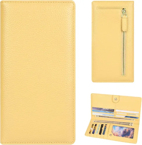 Miniatura 19 de Billetera para mujer, billetera RFID extradelgada, bolso plegable de cuero, con 11 ranuras para tarjetas y ventana de identificación, lindo monedero