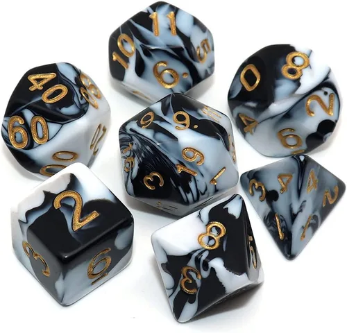 Miniatura 8 de DND - Juego de dados de nebulosa negra mezcla azul oscuro para Dungeon and Dragons D&D RPG juegos de rol, 7 dados poliédricos con bolsa de dados
