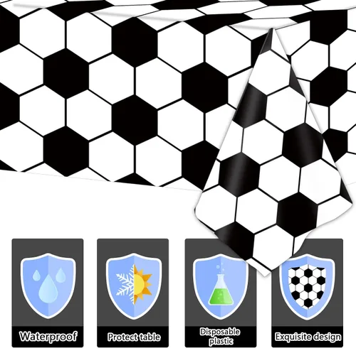 Miniatura 3 de Tevxj 3 manteles para fiesta de fútbol para decoraciones de cumpleaños de fútbol, desechables, de plástico, fundas de mesa para pelotas deportivas