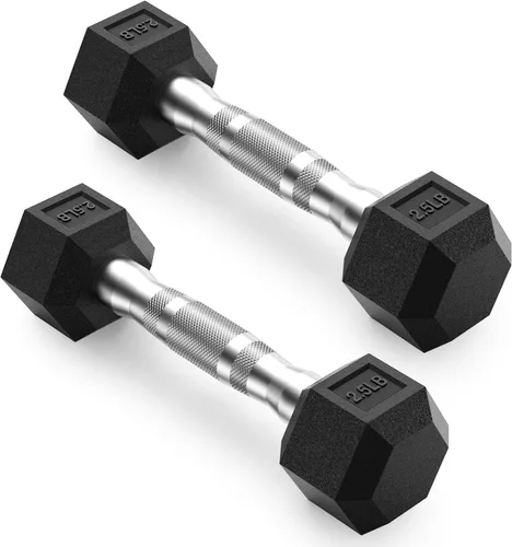 PAPABABE HEX Juego de Mancuernas 2.5-125lb, Mancuernas de Gimnasio en Casa con Revestimiento de Goma, Mancuernas de Pesas para Ejercicio y Fitness