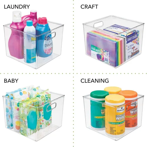 Miniatura 5 de mDesign Cesta organizadora de almacenamiento moderna de plástico con asas para la organización del baño, estantes, cubos, gabinetes, tocador