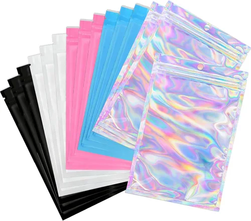 Miniatura 7 de Bolsas holográficas Mylar de 4 x 6 pulgadas, 100 bolsas pequeñas transparentes resellables a prueba de olores, bolsa de embalaje de plástico para 5