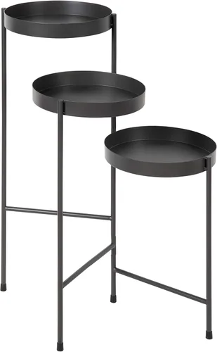 Kate and Laurel Finn - Soporte de metal para plantas de tres niveles, gris carbón, bandeja decorativa con bisagras