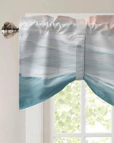 Miniatura 3 de Cortinas de verano con cenefa de amarre para ventanas, cortinas costeras de cocina costeras para ventanas, cortinas náuticas junto al mar, beige