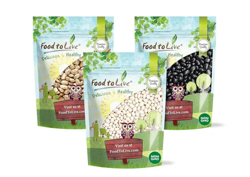 Food to Live Paquete de frijoles secos de alta calidad, paquete de 3 – frijoles negros (5 libras), frijoles pintos (5 libras), frijoles marinos (5