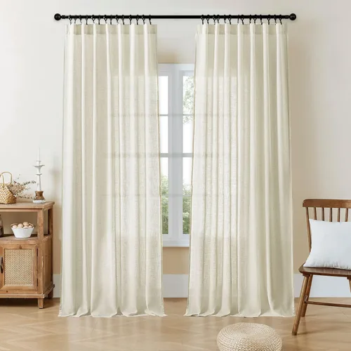 Joydeco - Juego de 2 paneles de cortinas de lino de 72 pulgadas, cortinas filtrantes de luz para dormitorio de 52 pulgadas de ancho, cortinas para