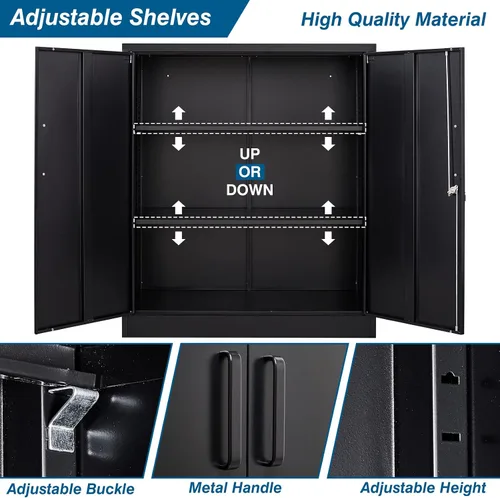 Miniatura 6 de PEUKC Armario de almacenamiento de metal con cerradura, gabinetes de almacenamiento pequeños de acero de 36 pulgadas, 2 estantes ajustables, 2 Negro