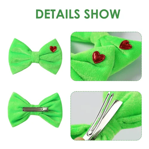 Miniatura 3 de Pinzas de lazo de pelo de corazón verde de 5 pulgadas, 2 piezas, decoración de árbol de Navidad, accesorios para mujeres y niñas