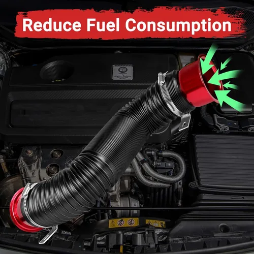 Miniatura 2 de Conducto de admisión del tubo de admisión, 3 pulgadas/2.992 in Tubo de entrada de frío de aluminio universal para automóvil automotriz- Rojo