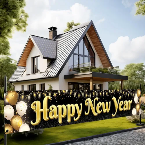 KatchOn, Pancarta Grande de Feliz Año Nuevo 2026-120x20 Pulgadas | Pancarta de NYE | Letrero de Feliz Año Nuevo para el Jardín para Decoraciones de