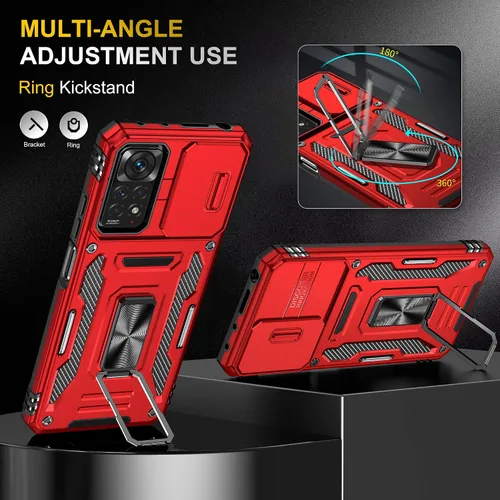 Miniatura 6 de Wefor Funda XiaoMi RedMi Note 11 (4G) con cubierta para cámara deslizante, soporte de anillo magnético de 360° mejorado grado militar a prueba