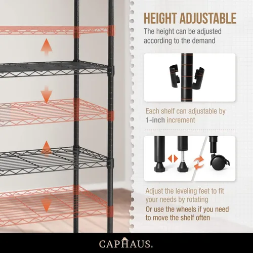 Miniatura 4 de CAPHAUS NSF Unidad de Estantería de Alambre de Altura Ajustable con Forro, Estantería de Almacenamiento de Sótano, Estantes de Almacenamiento de 5
