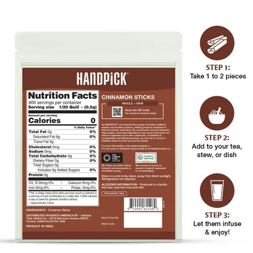 Miniatura 8 de HANDPICK, varitas de canela (7 onzas) 100% crudas, sin organismos genéticamente modificados, sin gluten Calidad premium Bolsa resellable