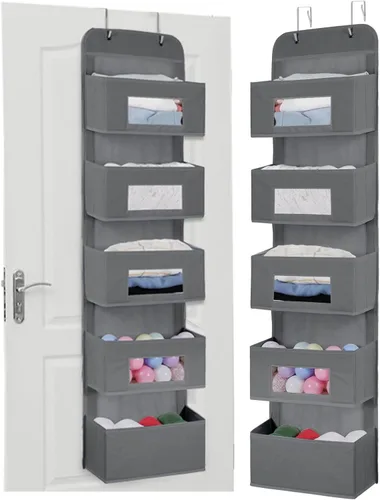Miniatura 10 de MAX Houser Organizador para colgar sobre la puerta con 4 estantes y 2 ganchos de metal, organizador de almacenamiento de pared con 4 bolsillos sobre