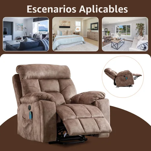 Miniatura 8 de CANMOV Silla reclinable eléctrica grande con masaje y calor para personas mayores grandes y altas, sillones reclinables amplios y mullidos con 2