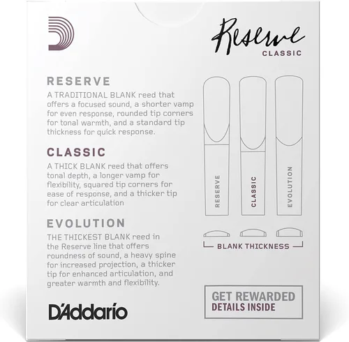 Miniatura 3 de D'Addario Woodwinds Reserve - Cañas de saxofón alto, cañas de saxofón grueso en blanco para un tono rico y cálido, fuerza 2.0, paquete de 10