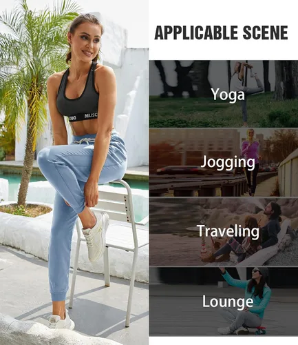 Miniatura 4 de PULI Pantalones deportivos de entrenamiento para mujer, de algodón, con bolsillo con cremallera