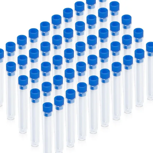 Miniatura 9 de Teenitor 50 piezas Tubos de Ensayo de Plástico, Tubos de Ensayo Transparentes de 16×100mm con Tapas para Laboratorio, Tubos de Ensayo de Plástico