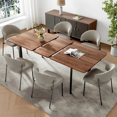Miniatura 17 de HIPIHOM Juego de mesa de comedor extensible de 63 a 78.7 pulgadas para 6, mesa de cocina moderna con 6 sillas de comedor para 4 a 6 personas, mesa