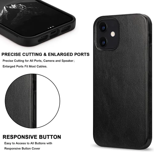 Miniatura 5 de TENDLIN Compatible con iPhone 12 Case/iPhone 12 Pro Funda Premium de cuero TPU Hybrid Cover (negro)