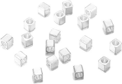 100 cuentas espaciadoras de cubo de 0.079 pulgadas para hacer joyas, cuentas espaciadoras de latón sueltas, cuentas espaciadoras cuadradas para