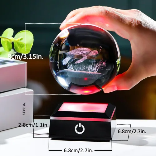Miniatura 3 de Bola de cristal 3D, tortuga marina, regalos para mujeres y hombres, adorno de globo de nieve con base LED, luz nocturna, figuras de decoración