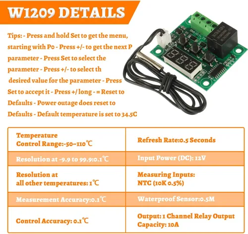Miniatura 2 de W1209 12V DC Controlador de Temperatura Digital Tablero Micro Termostato Digital -58.0-230.0 °F Interruptor electrónico de control de temperatura