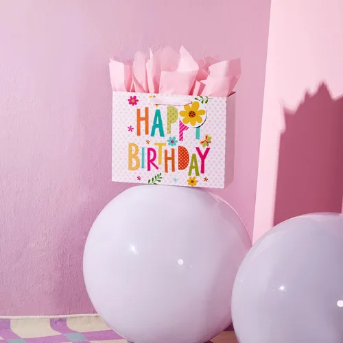 Miniatura 5 de Bobobag - Bolsa de regalo rosa de 13 pulgadas con papel de seda para cumpleaños, grandes bolsas de regalo para niñas Feliz cumpleaños (rosa)