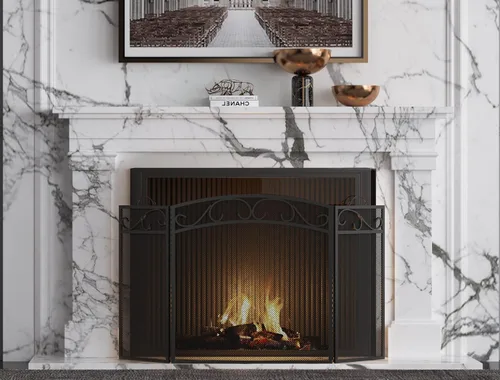 Miniatura 4 de Fire Beauty Pantalla de chimenea 3 paneles con asas de hierro forjado 51 pulgadas (L) x31 (H) Cubierta protectora de chispas (negro)