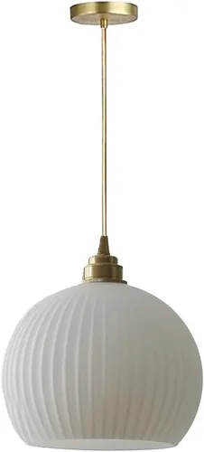 Miniatura 10 de Lámpara colgante cilíndrica de vidrio blanco leche de 7.4 pulgadas, bola de vidrio esmerilado con acabado de latón, iluminación colgante de granja