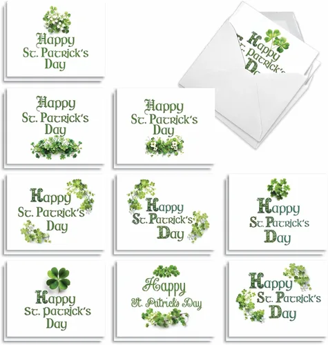 Miniatura 9 de The Best Card Company Juego de 20 tarjetas de notas del día de San Patricio a granel de 4 x 5.12 pulgadas con sobres (10 diseños, 2 de cada uno)